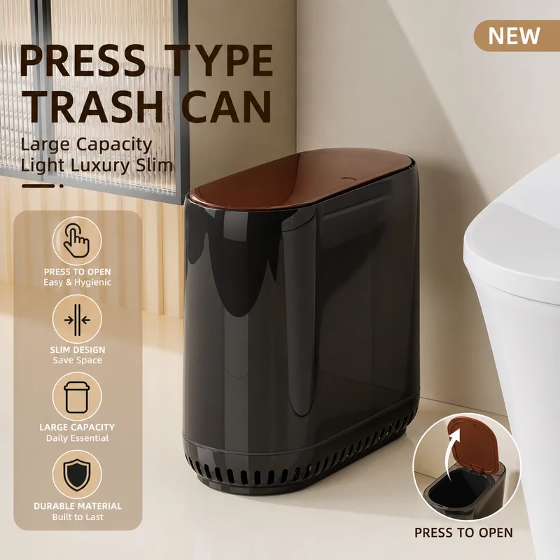 Press Type Trash Can Large Capacity Light Luxury Slim Garbage Bin For Home Bathroom Toilet Kitchen Use