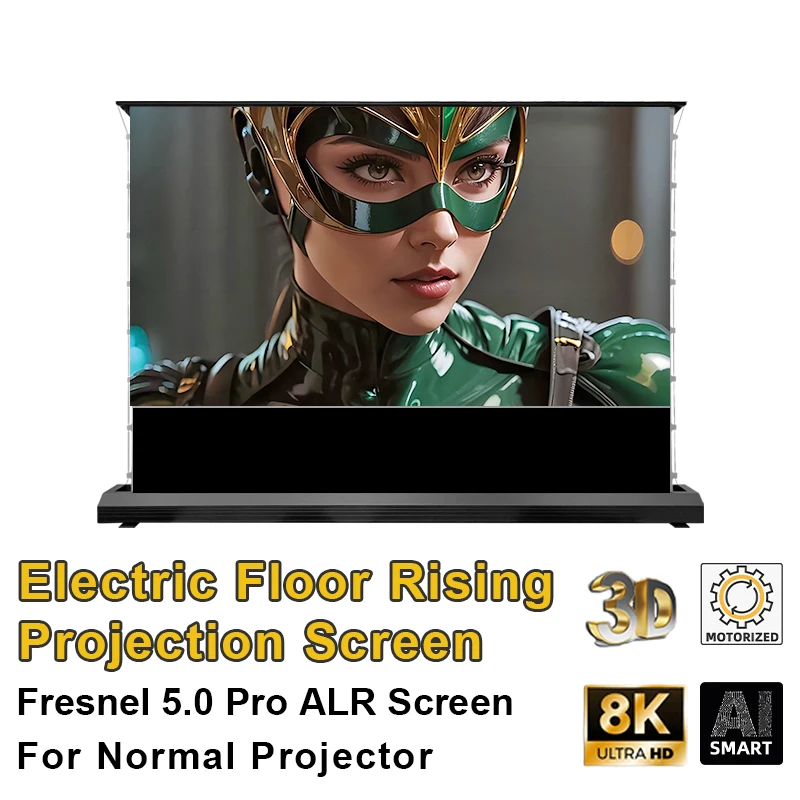 

Karlefu Electric Fresnel ALR Floor Rising Projection Screen 100inch Motorized Tab Tension Roll-up 4/8K for Long Throw Projectors