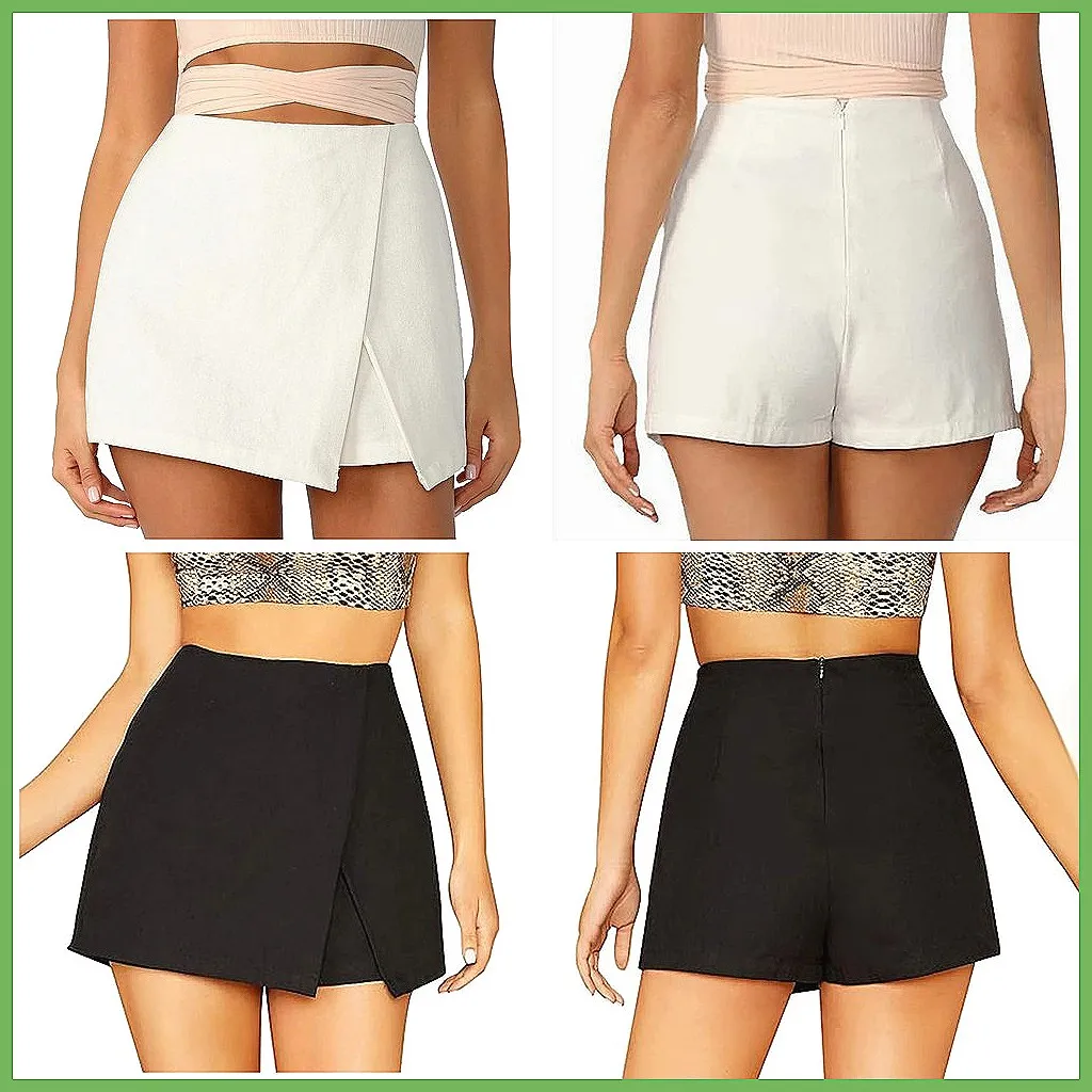 

Модные женские шорты-юбка с завышенной талией, корейские элегантные летние повседневные шорты с молнией сзади и разрезом спереди
