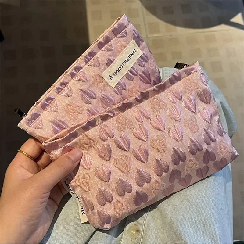 Clutch Fashion Sweet Three-dimensional Pink Love Cosmetic Bag Canvas Washing Bag Girl Travel Korean Version MakeUp Storage Bags