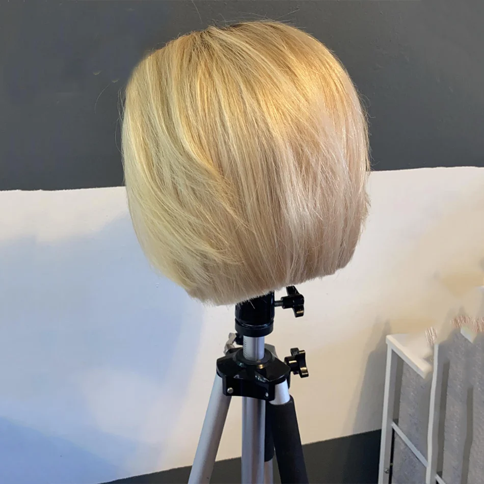 Soft Ombre Blonde 613 Silky Straight Short Bob Preplucked BabyHair Lace Front Wig For Women Synthetic180density Natural Hairline