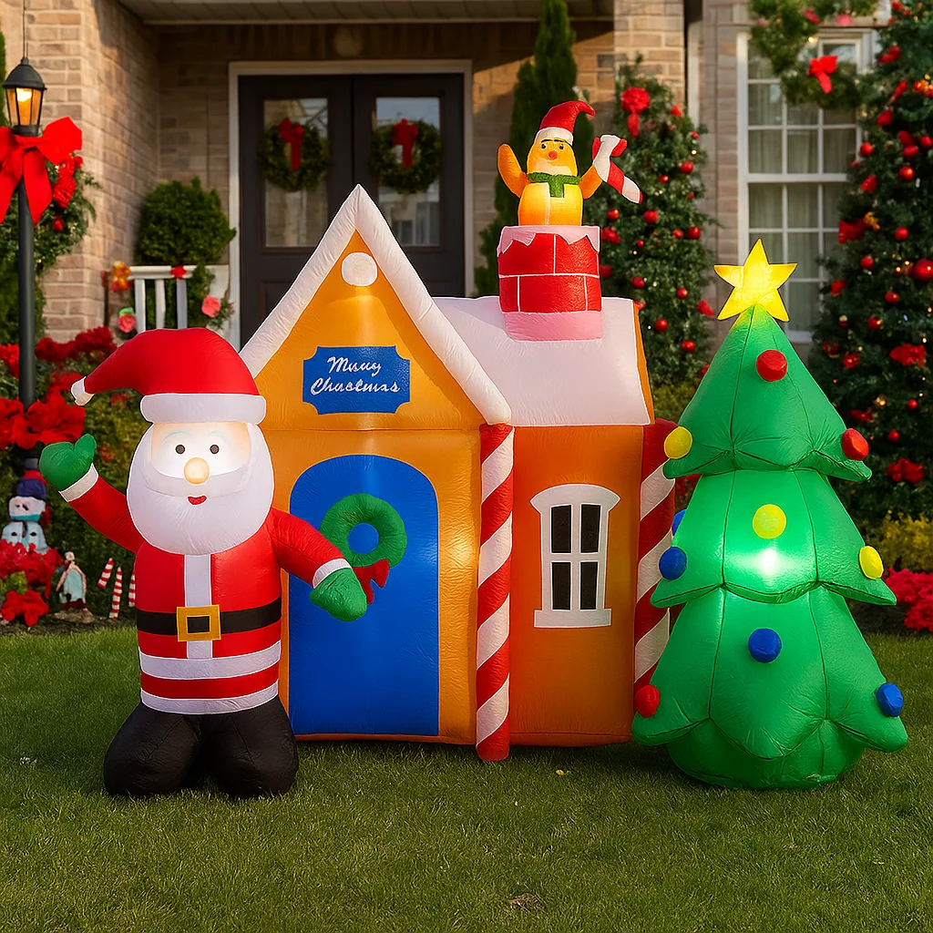 2.3 متر/7.5FT نفخ سانتا كلوز منزل شجرة عيد الميلاد LED أضواء ديكورات المنزل اللعب ساحة عيد الميلاد عطلة لوازم الحلي