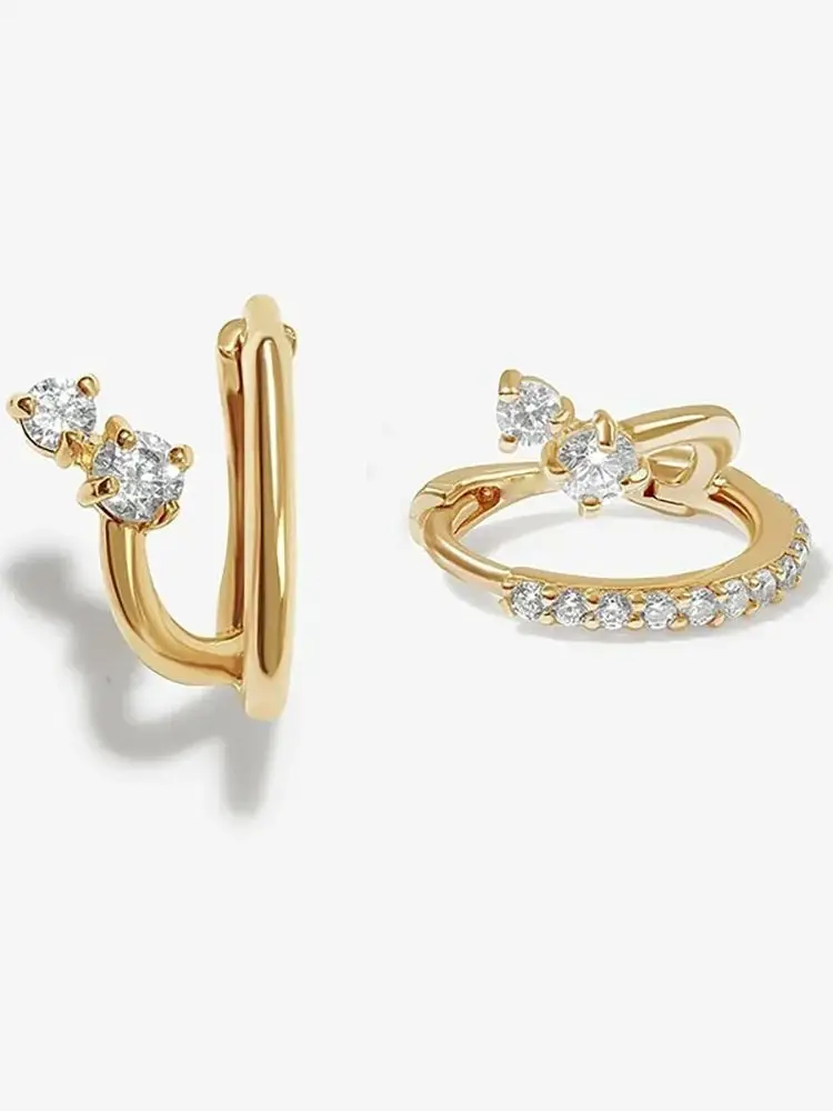 NONE Boucles d'oreilles classiques pour femmes, en acier inoxydable, zircone, plaqué or, manchette d'oreille, cerceau, Piercing du Cartilage, bijoux aretes 3