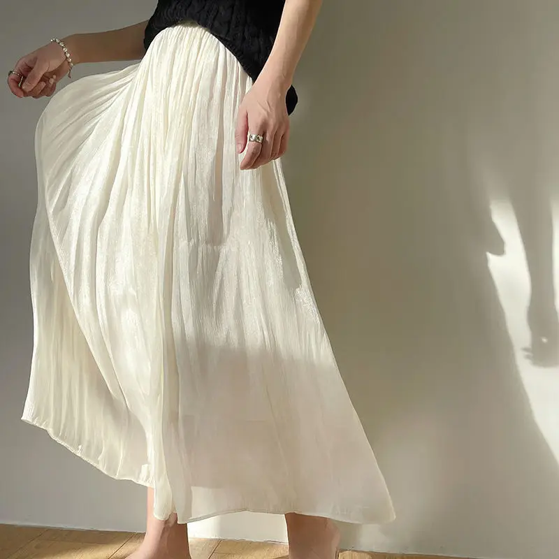 

Wedbleser Pleated Artistic Half Skirt Women Spring Summer Chiffon White A-line Half Skirt New High-end Half Length Skirts