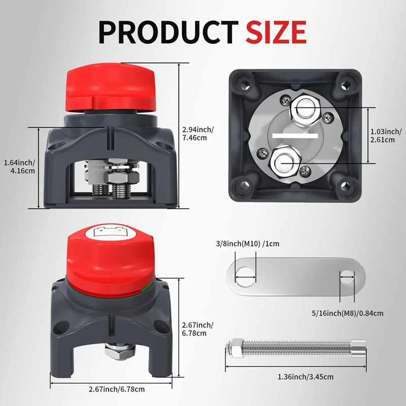 Battery Disconnect Switch 12V-48V Waterproof Marine Top Post Battery Disconnect Switch 12V Battery Cut Off Switch Master-VVBC