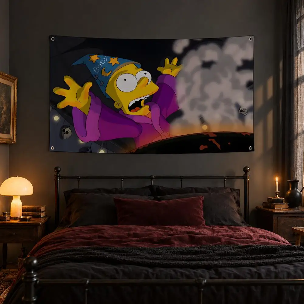 Cartoon T-The Simpsons Flags Fabric Pennant Banner, Apt Wall Decor, Living Corner, Bedroom, Studio, E-sports Room