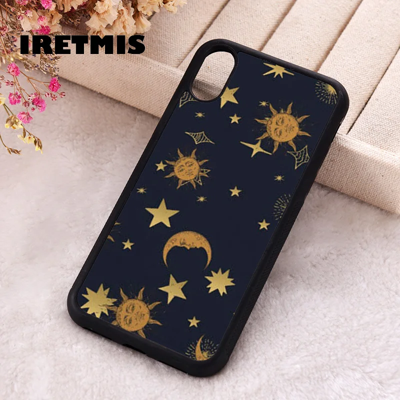 Iretmis 5 5S SE 2020 Phone Cover Case for iPhone 6 6S 7 8 Plus X Xs XR 11 12 13 MINI 14 Pro Max Vintage Stars Suns and Moons