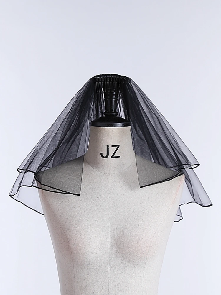 Nouvelle Arrivée Voile de Mariée Court à Deux Couches en Tulle Noir avec Peigne Velo De Novia Accessoires Mariage 2026