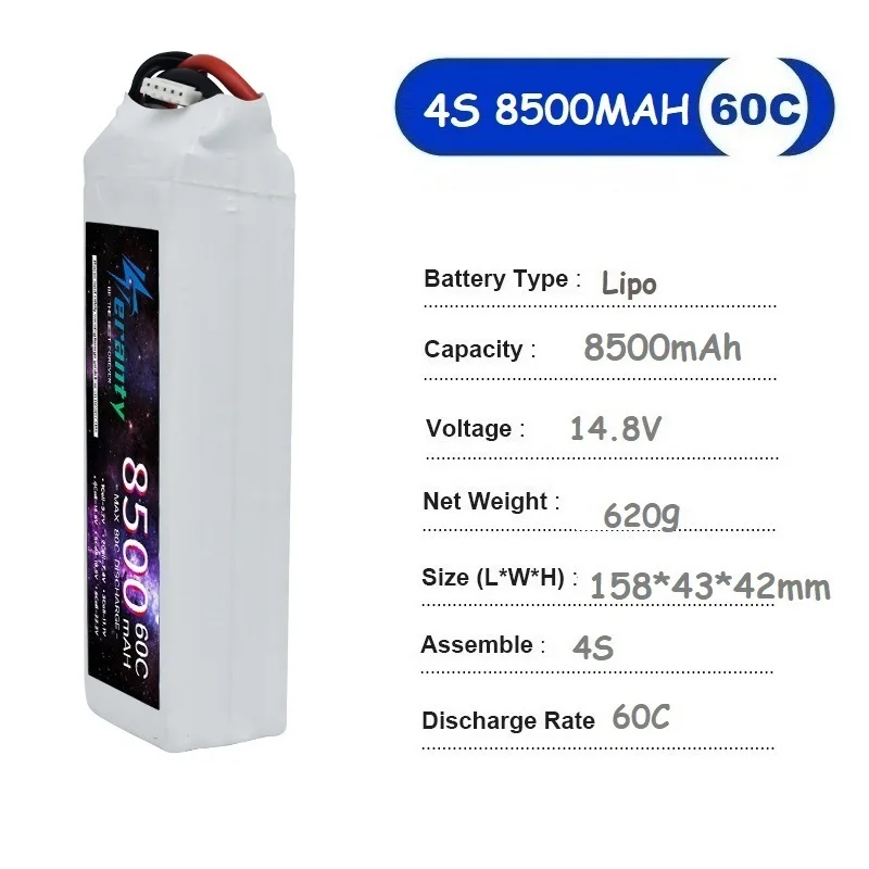 Teranty 14.8V 60C 8500mAh 4S Lipo Batteria con T/XT60 Spina Auto Batteria per RC Auto Barca Camion Elicottero Aerei Modelli da Corsa