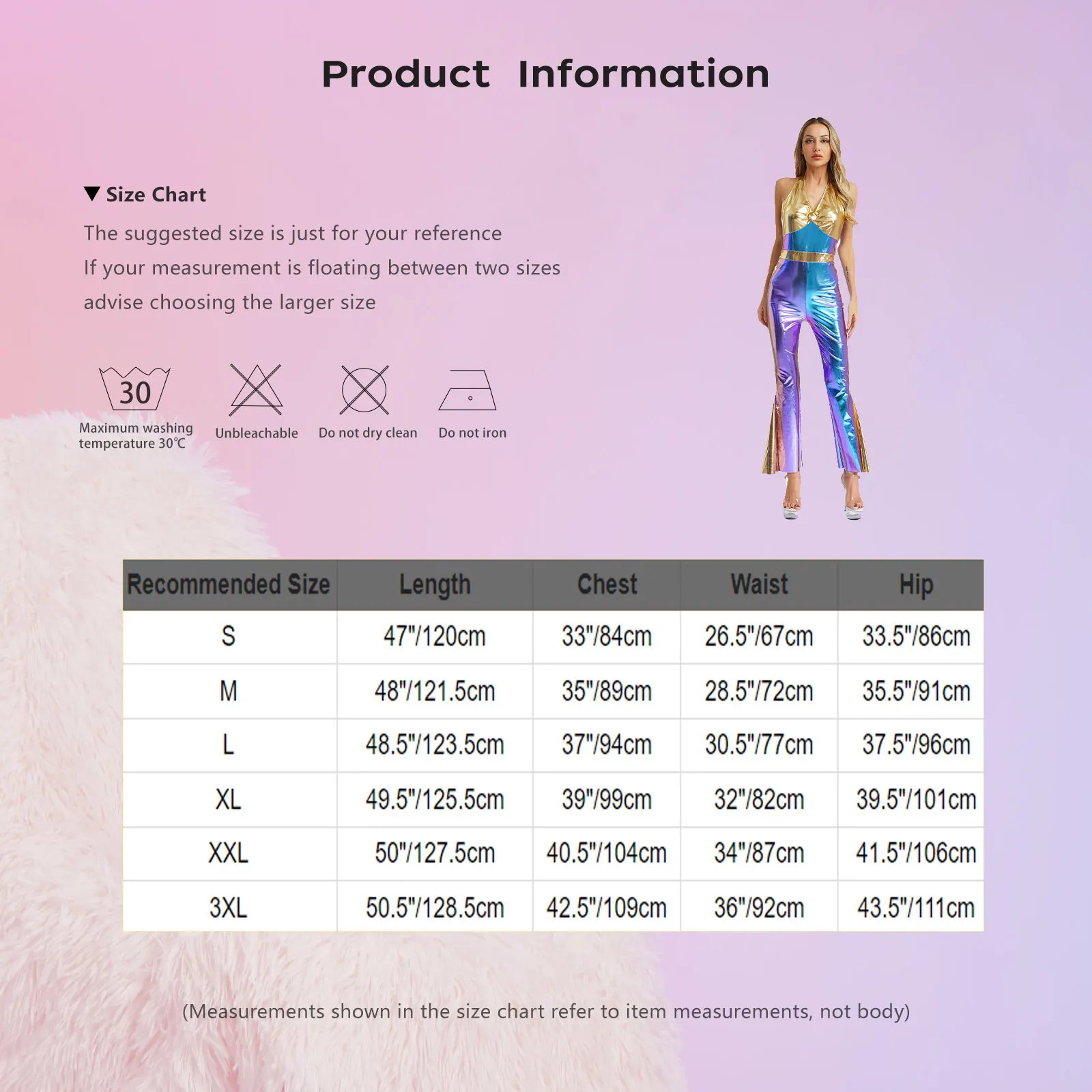 

Women Shiny Metallic 70s 80s Disco Dance Outfit V Neck Halter Sleeveless High Waist Flared Jumpsuit Halloween Dance Prom Costume