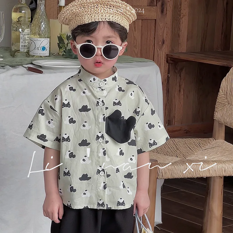 T-shirts Kids Clothes 2024 Summer New Boys Girls Class A Cotton Print Cute Cartoon Short Sleeve Loose Casual Shirts Cardigan