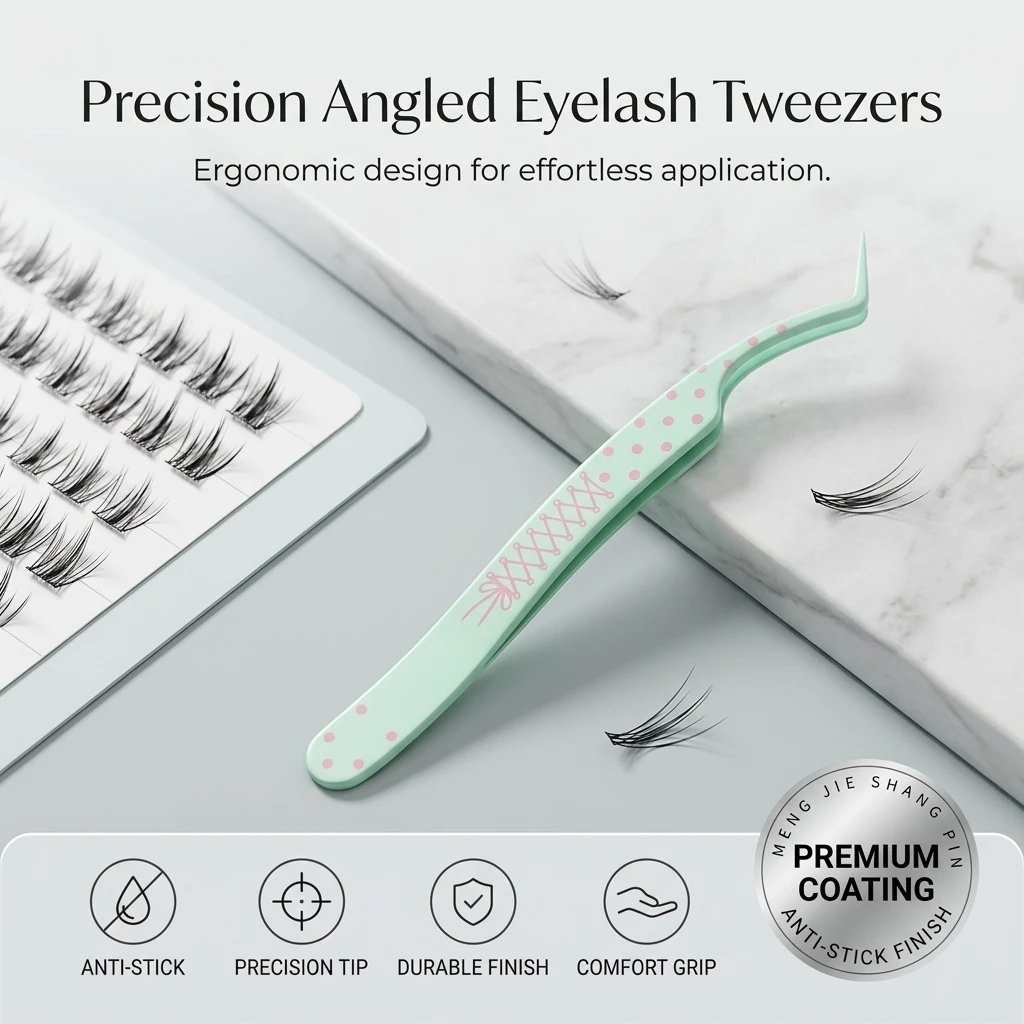 Stainless Steel Angled Tweezers 304 Anti Stick Lash Extension Tool Precision Curved Tip For False Eyelash