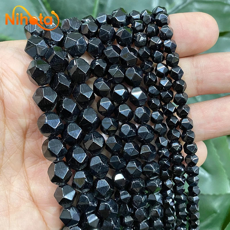 Faceted Natural Black Agates Onyx Spacers Loose Beads 14\