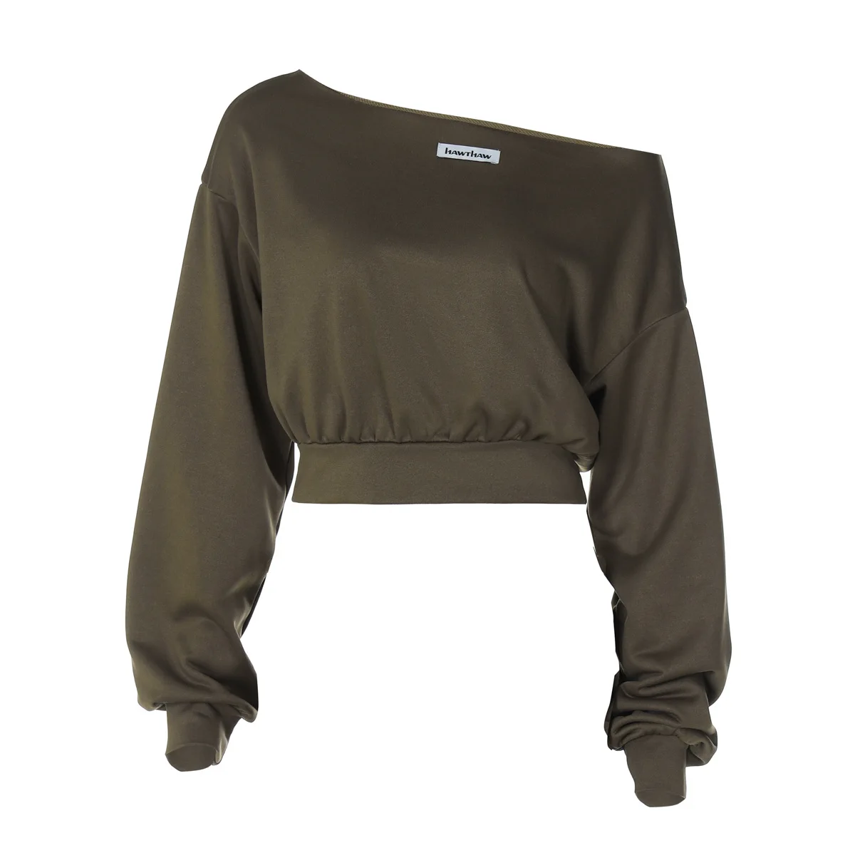 Hot selling women's spring fashion street short top solid color casual crop top slanted collar long sleeved sweatshirt T-shirt