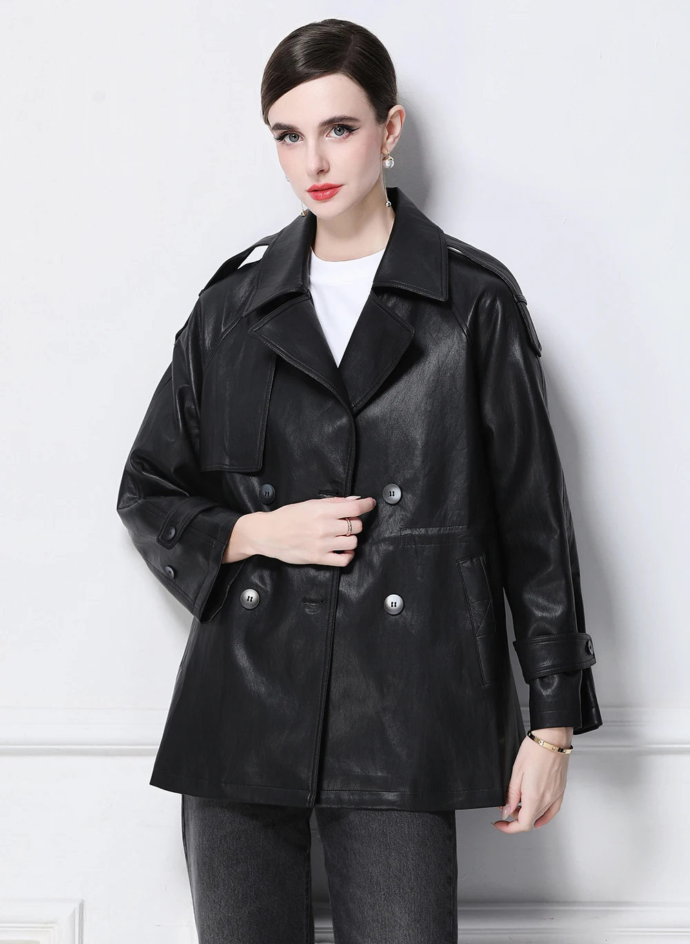 Women's American Retro Moto Riding Jacket - Autumn Winter Warm PU Leather Mid-Length Windproof Outerwear Matte Shoulder Strap