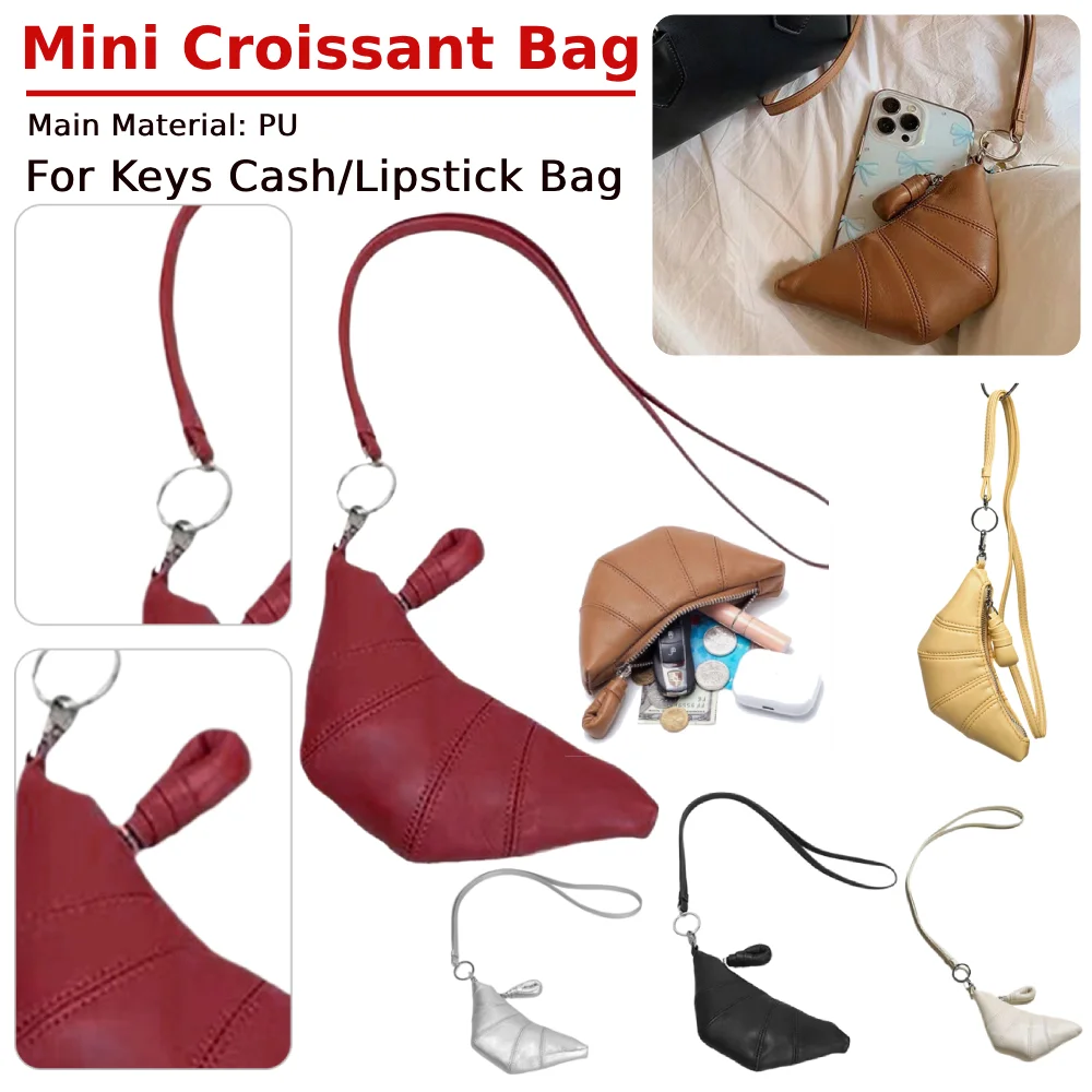 Women Mini Croissant Bag Small Coin Purse Solid Color Mini Pouch PU Leather Fashion Lipstick Bag for Party/Vacation