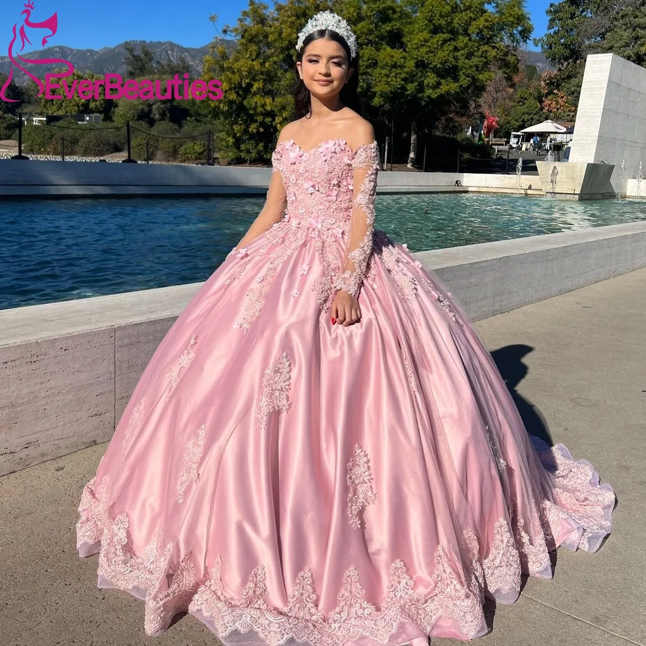 Satin Appliques Ball Gown Quinceanera Dresses for Juniors Vestidos De 15 Quinceañera Off Shoulder Sweet 16 Dress