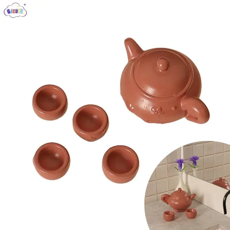 

1set 1/12 Dollhouse Simulated Teapot With Cups Mini Tea Set Dollhouse Miniature Kitchen Scene Decor Accessories Pretend Play Toy