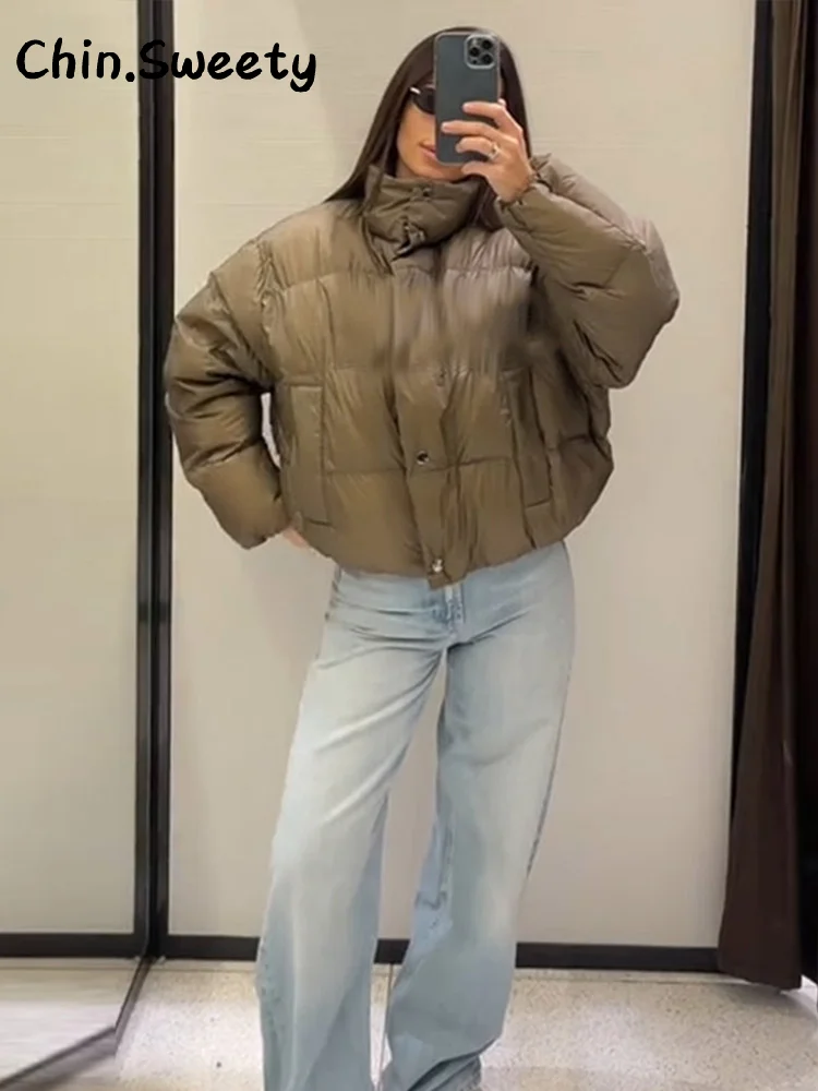 

Шикарные женские стеганые хлопковые пальто с воротником-стойкой, однотонные однобортные куртки с длинными рукавами и карманами, зимняя женская верхняя одежда 2025 г.