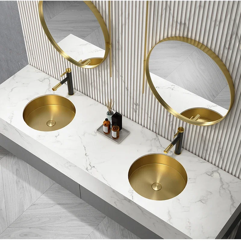 AMAXO Modern Design Commercial Stainless Steel Bathroom Sink Brushed Gold Wash Basin for Hospital Washroom Apartment Bedroom Use