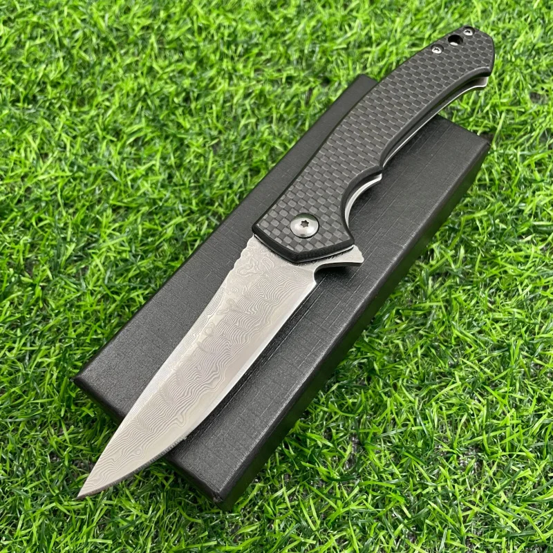 Carbon fiber handle bearing Damascus steel folding knife tactical outdoor camping fishing hunting survival EDC tool knife