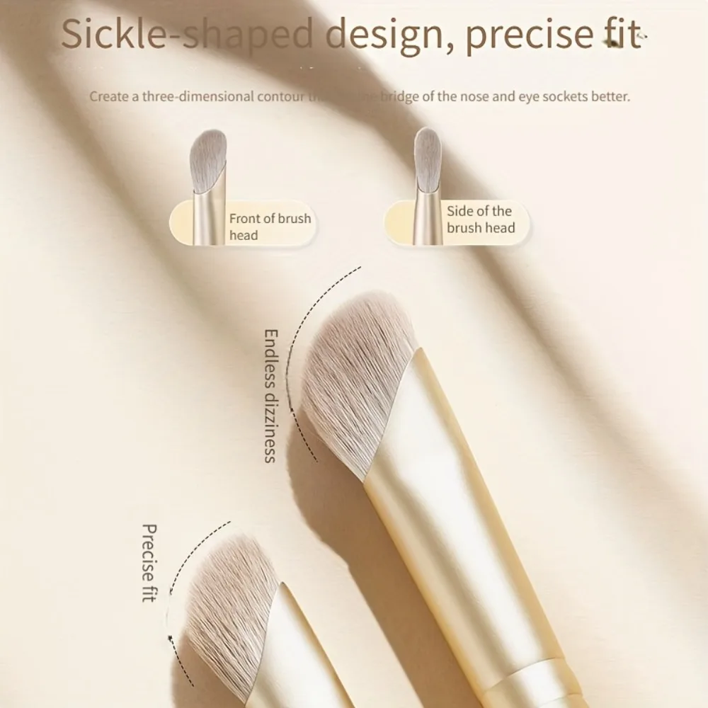 Sickle Shape Nose Shadow Brush Set, 3pcs Soft Synthetic Bristles Angled Contour Brush for Nose Highlight & Shading,for Beginners