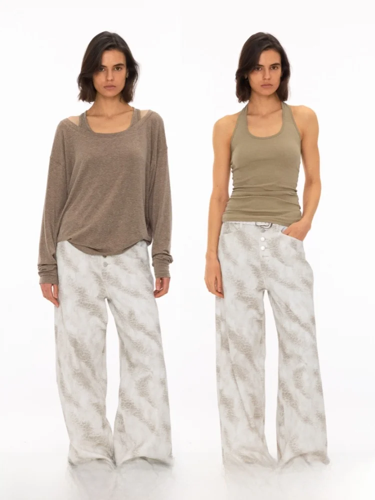 

Loose Leopard Print Jeans Women's Spring l Waist Button Closure Denim Pants Open Enrollment Faion Ladies' Special