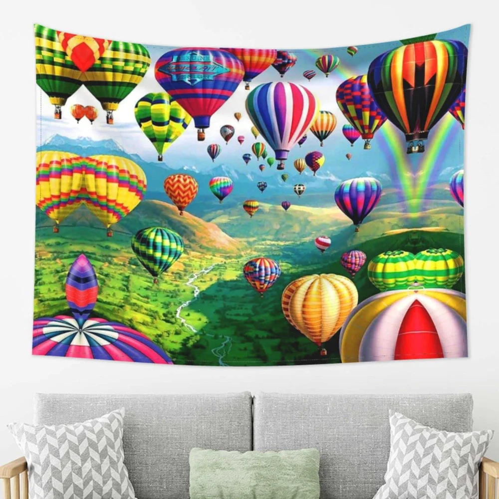 Colorful Hot Air Balloons Tapestry Air Sports Adventure Wall Hanging Blue Sky Background Cloth Bedroom Living Room Wall Blanket