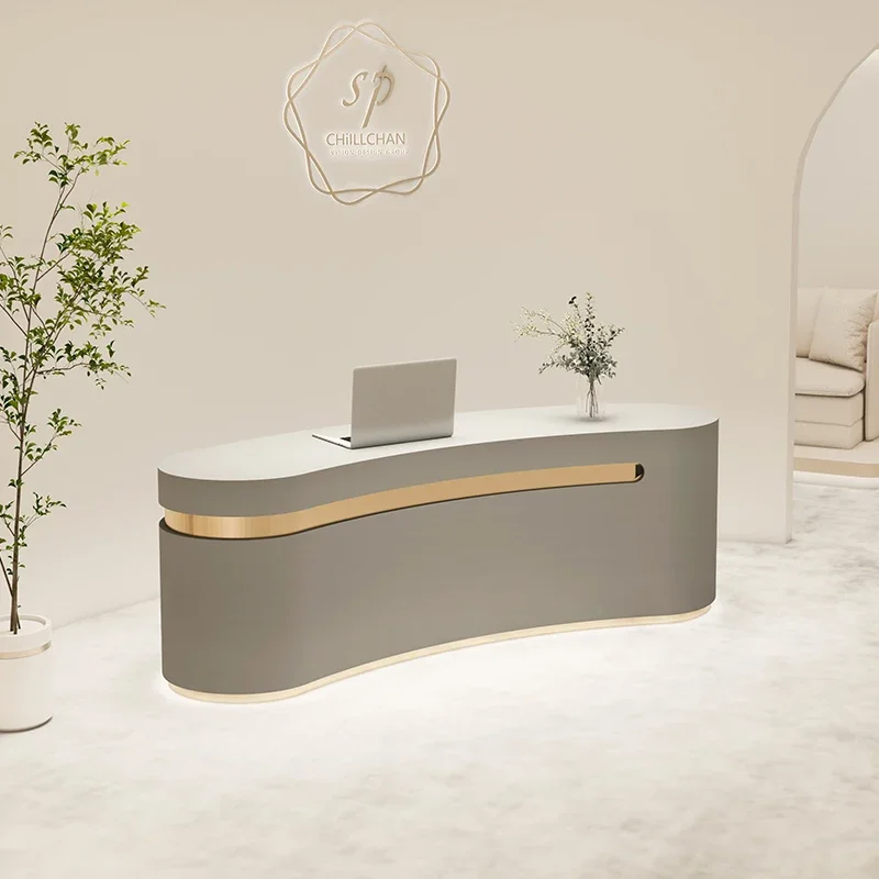 

Irregular Desk Pink Reception Counter Beauty Salon Furniture Glass Pulpito Armable Wooden Podium Stand Acrylic Lectern Church