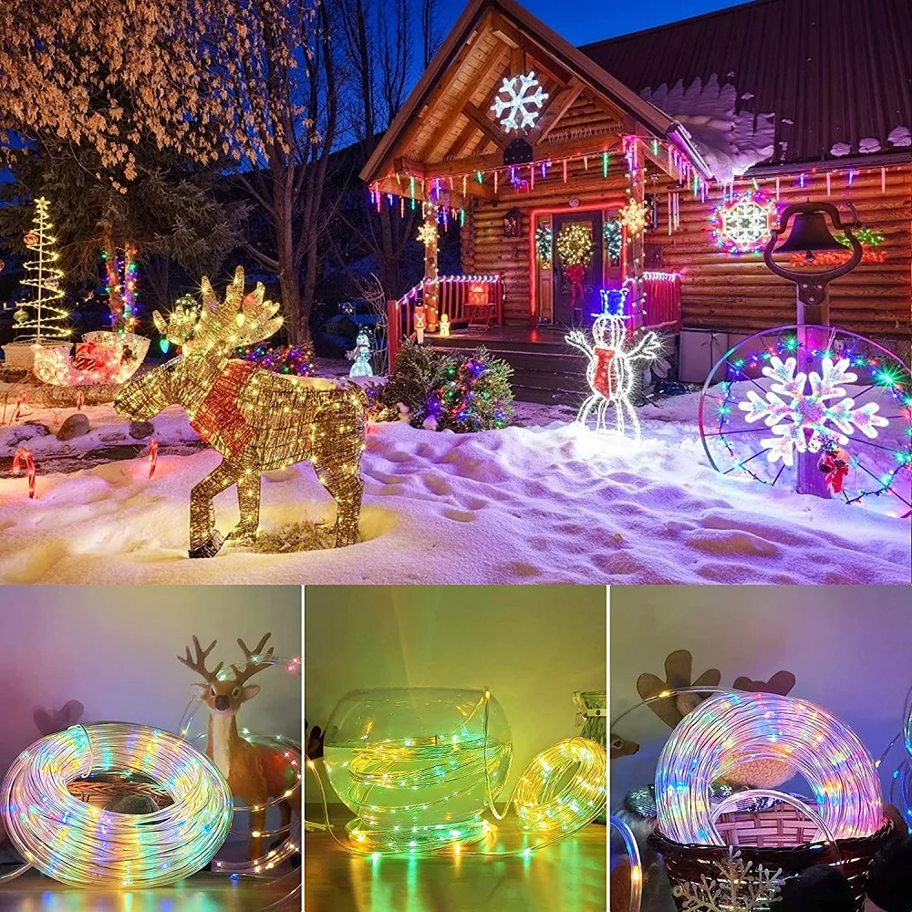 Solar Tube Fairy Lights 5/10/20M Waterproof Led Solar Rope Lights For Outdoor Garden Street Decorations 8 Modes LED String Lamps