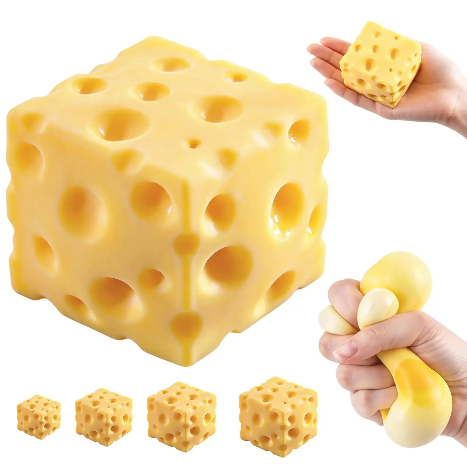 1 Piece of Cheese-Shaped Squishy Toy, Slow Rebound Sensory Stress Relief Toy, Cheese Cube, Soft Hand-Squeezing Toy, Portable Stress-Relief Gift, Suitable for Adults' Desks