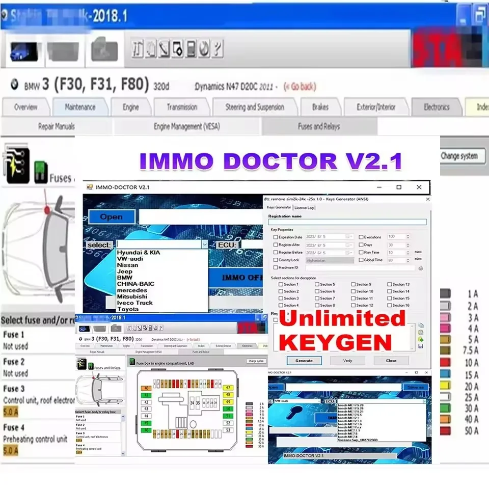 Nuevo IMMO DOCTOR V2.1 2025 con KEYGEN ilimitado, software Immo Off multimarca, ajuste de chip ECU para sim2k MT38 ME 17.9.2 MED17.9.8