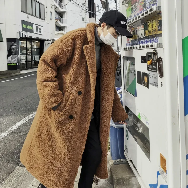 YASUGUOJI 2022 Korean Fashion Double Breasted Men Coat Long Thicken Warm Fleece Winter Coat Men Mens Overcoat Manteau Pour Homme