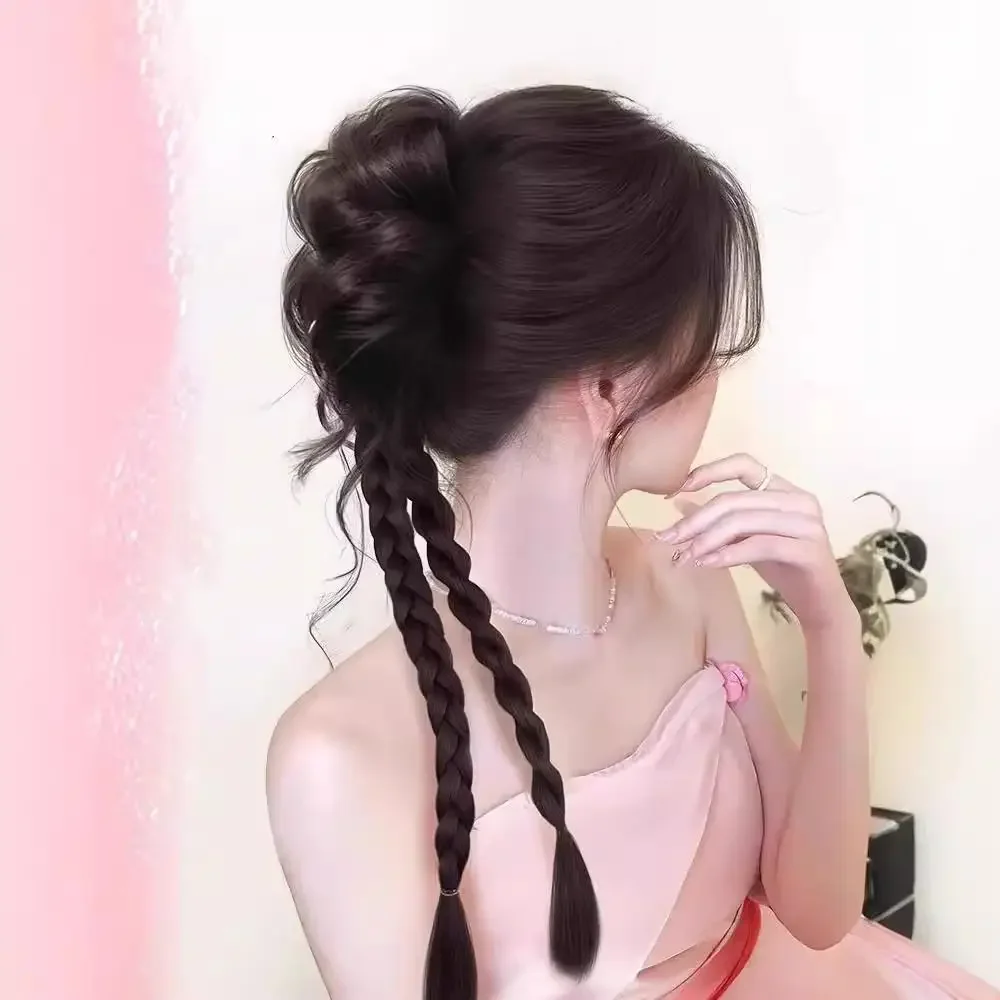 Parrucca sintetica con clip con boccioli di fiori Treccia intrecciata Estensioni dei capelli dall'aspetto naturale Accessori per capelli dolci giocosi per le donne