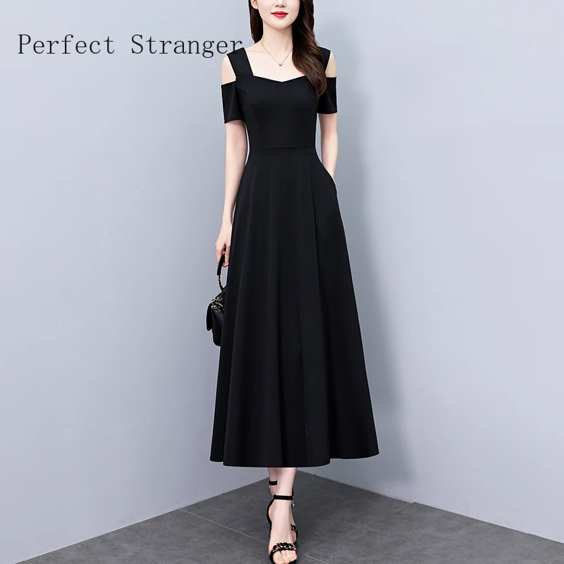 2024 Korean Black Sexy Beach Midi Sundress Summer Casual Chiffon Club Long Dress Elegant Women Bodycon Party Evening Vestidos