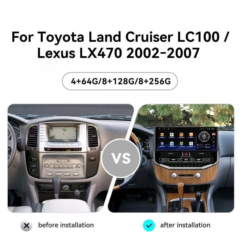 For Toyota Land Cruiser LC100 For Lexus LX470 2002~2007 Backup Camera Support Android 13 GPS Navigation Stereo player Head Unit