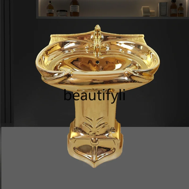 Gold relief art wash basin Floor-to-ceiling washbasin Ceramic gold wash table