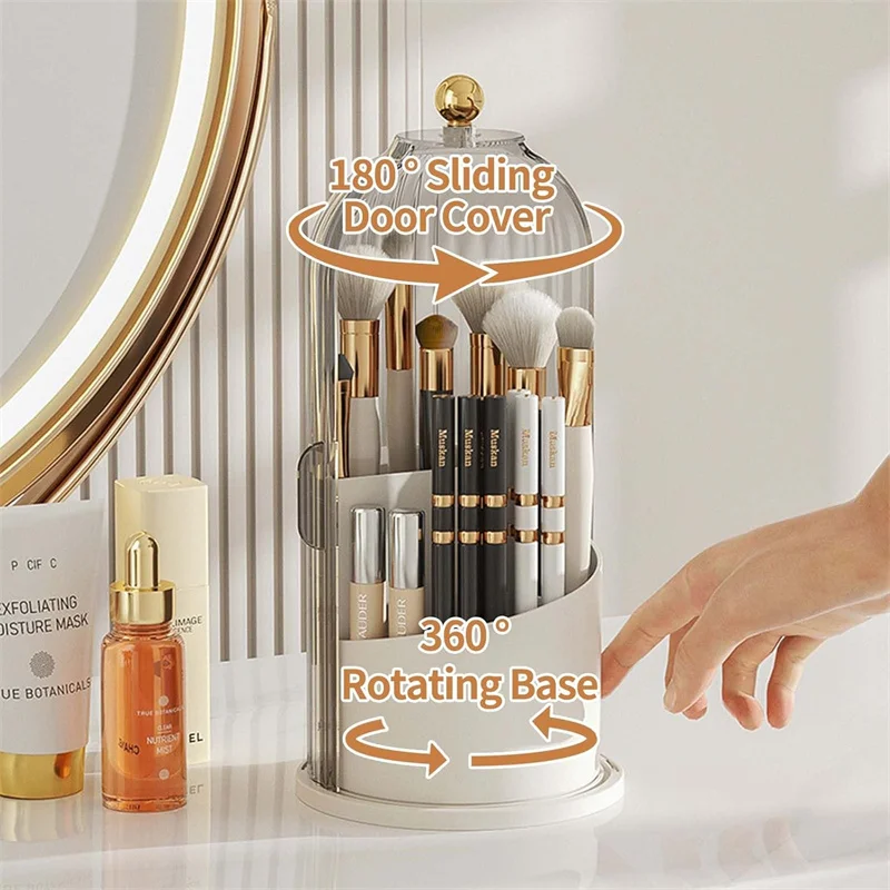 

360° Rotating Makeup Brush Holder With Lid Luxury Cosmetic Organizer Lipstick Eyebrow Pencil Holder Eye Shadow Storage Box