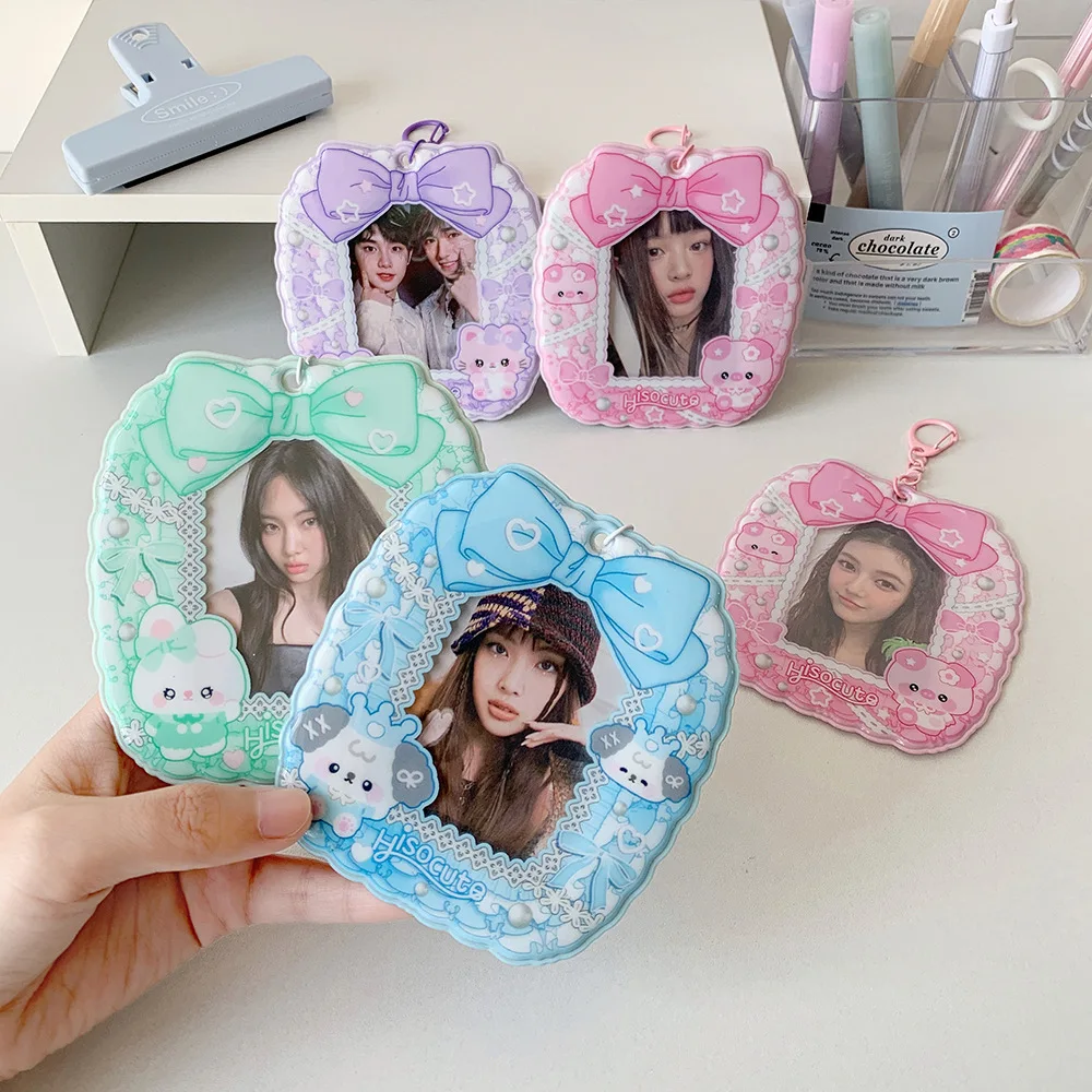 

Bowknot Animals Korean Photocard Holder Keychain Pendant PVC Card Cover ID Photo Photocard Frame Picture Korean Style