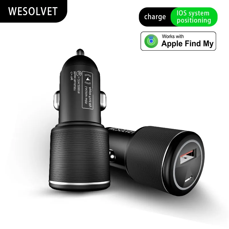 30W mini car charger, iOS Find My Location, suitable for USB Type-C, Xiaomi, Samsung and Huawei mobile phones for charging