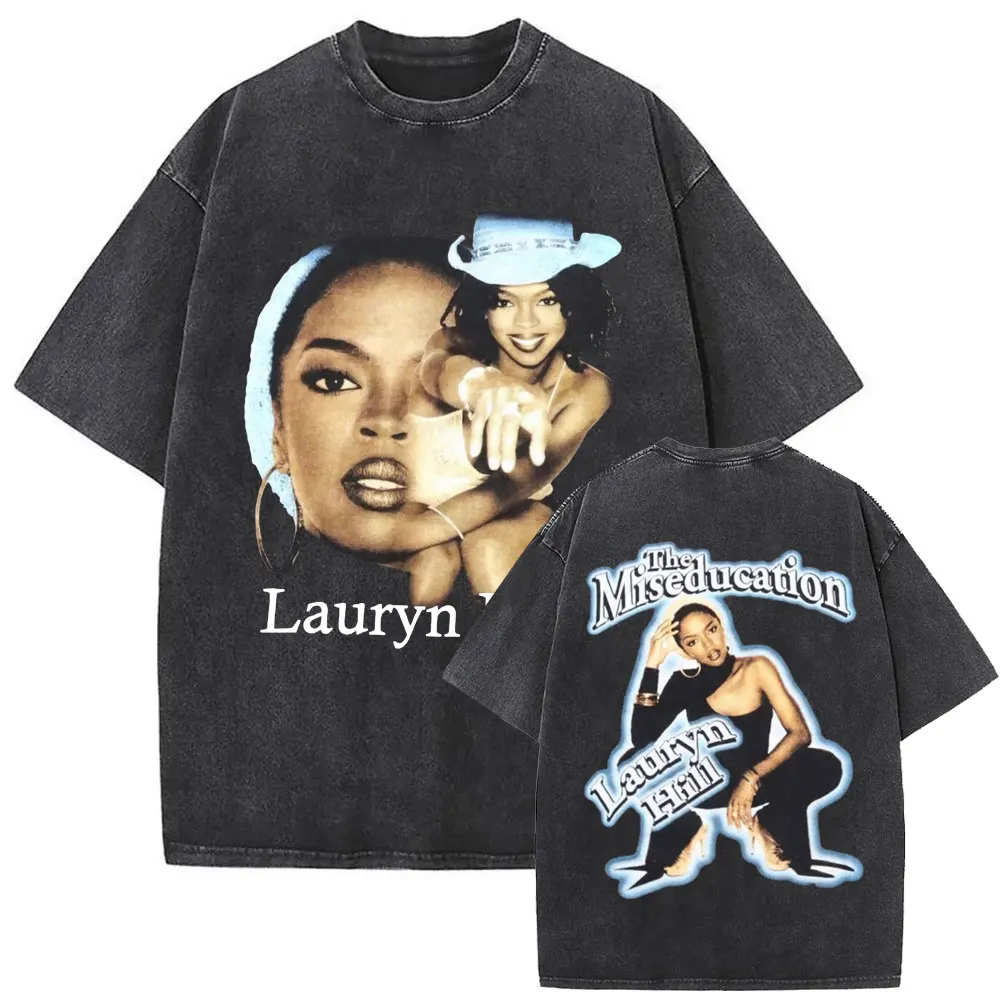 

Washed Vintage Lauryn Hill The Miseducation of Lauryn Hill Double Sided Print T-shirt Men Women Hip Hop Retro Oversized T Shirts