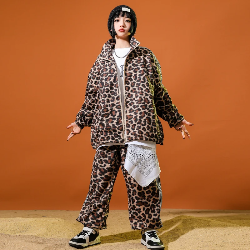 الأولاد الهيب هوب ليوبارد طباعة قميص الشارع الرقص السراويل الفتيات K-pop بلوزة فضفاض Sweatpants الأطفال الشارع الشهير طفل الجاز الملابس