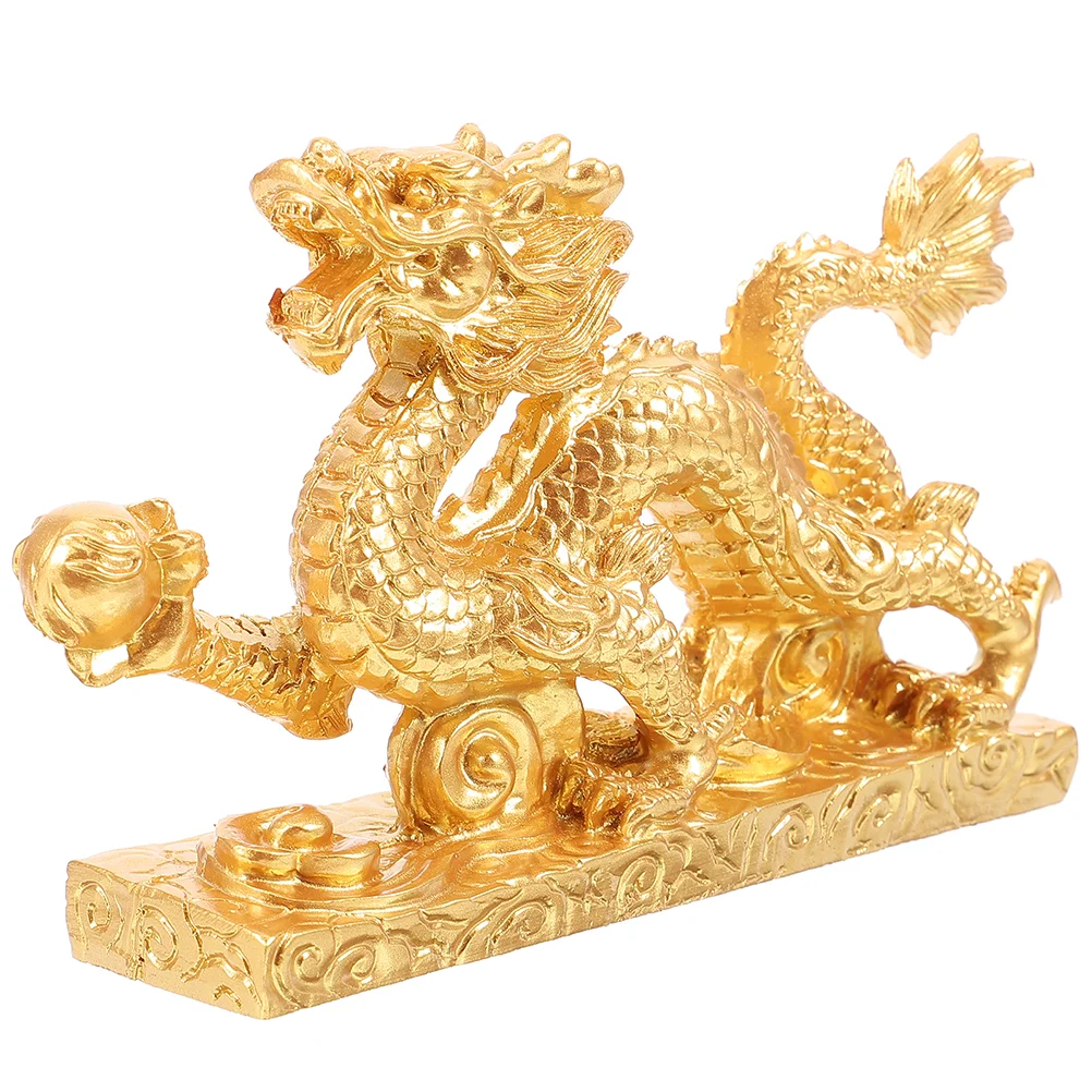 

Home Decoration Tableware Chinese Style Resin Dragon Statue Gold Green Wooden Figurine Cabinet Animal Statues Desktop