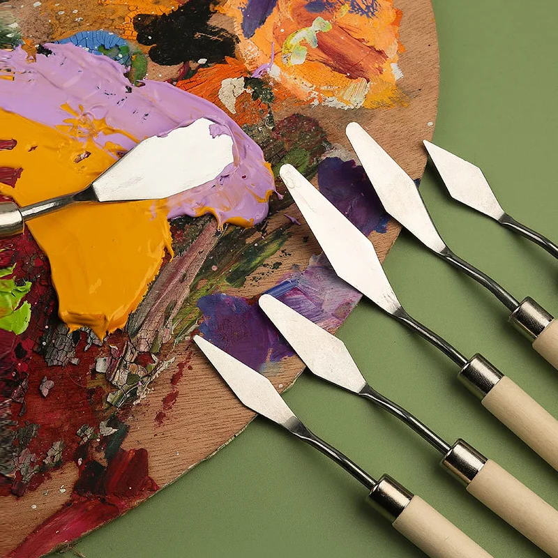 1-7Pcs Rvs Spatel Kit Palet Gouache Benodigdheden Voor Olieverf Mes Fijne Arts Schilderen Tool Set flexibele Messen