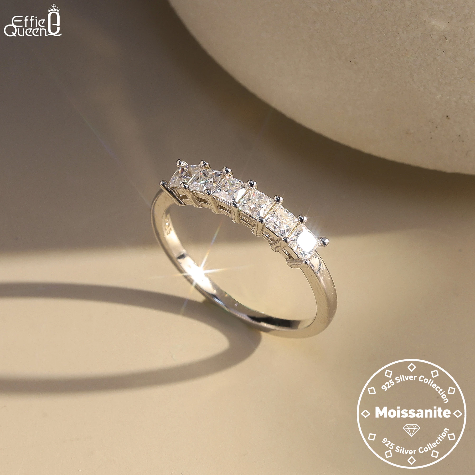 

Effie Queen S925 Silver 2.5mm D Color VVS Square -Cut Moissanite Ring Simple Jewelry for Women Wedding Party Banquet Gift MOR13