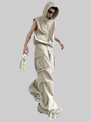 ARENS Cargo Pants Sets Vest Hooded Summer 2 Piece Outfit Japanese Sleeveless Suit Male Korean Streetwear Hip Hop