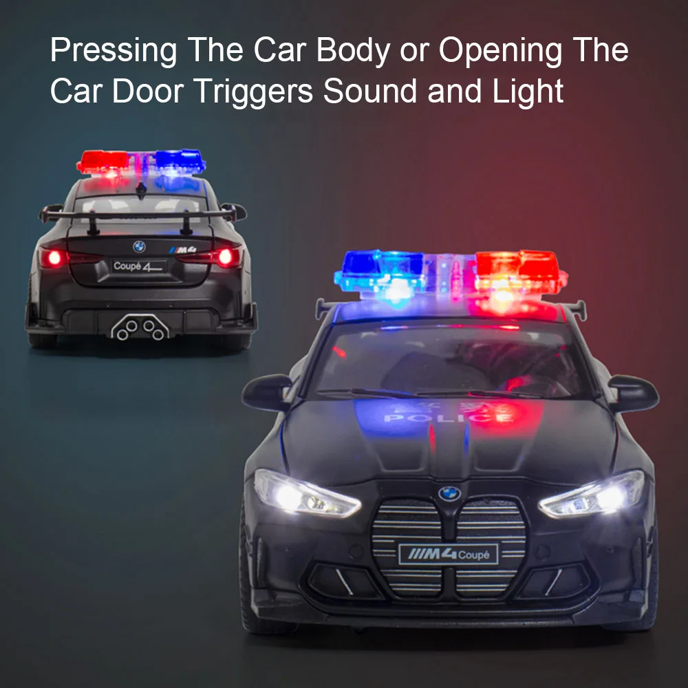 1:32 M4 Polizei Modellauto Spielzeug Metalldruckguss X5 Fahrzeuge Sound Licht Türen geöffnet zurückziehen Spielzeugmodelle Weihnachtsgeschenke für Jungen