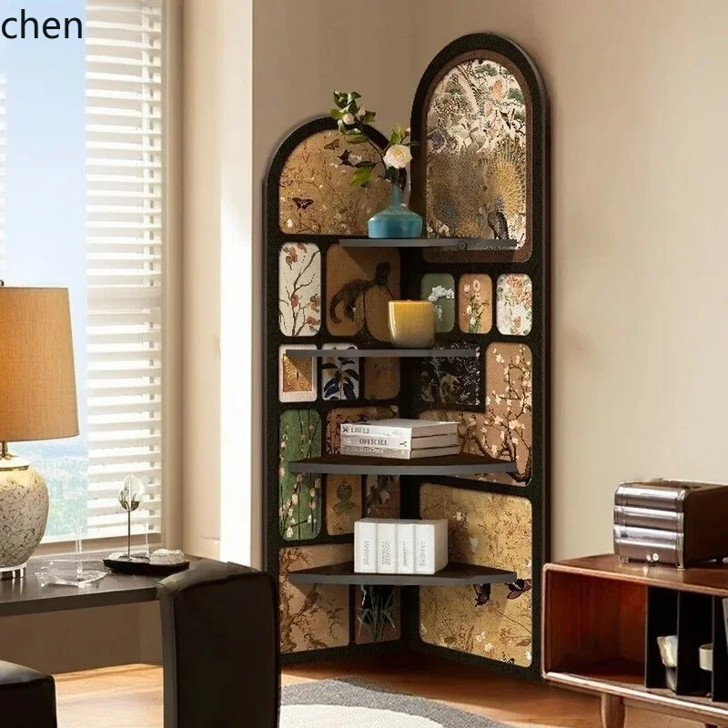 YFY  Vintage Corner Cabinet Storage Rack Bedside Floor Decorative Bookshelf Living Room  Multi-layer