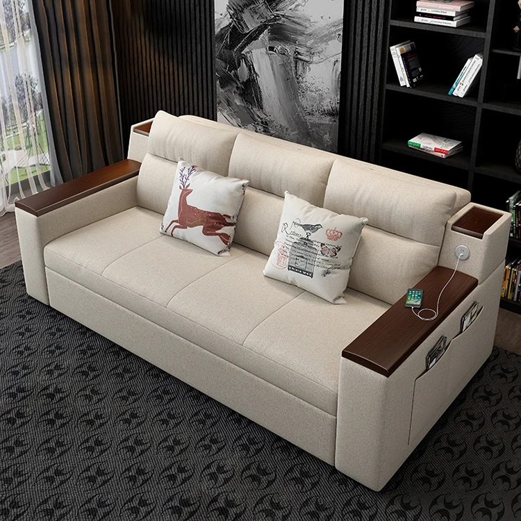 B2B Folding Sofa Bed Solid Wood Frame Convertible 3Seat Sofa Cum Bed Living Room Smart Functional Storage Sofa Bed Couch