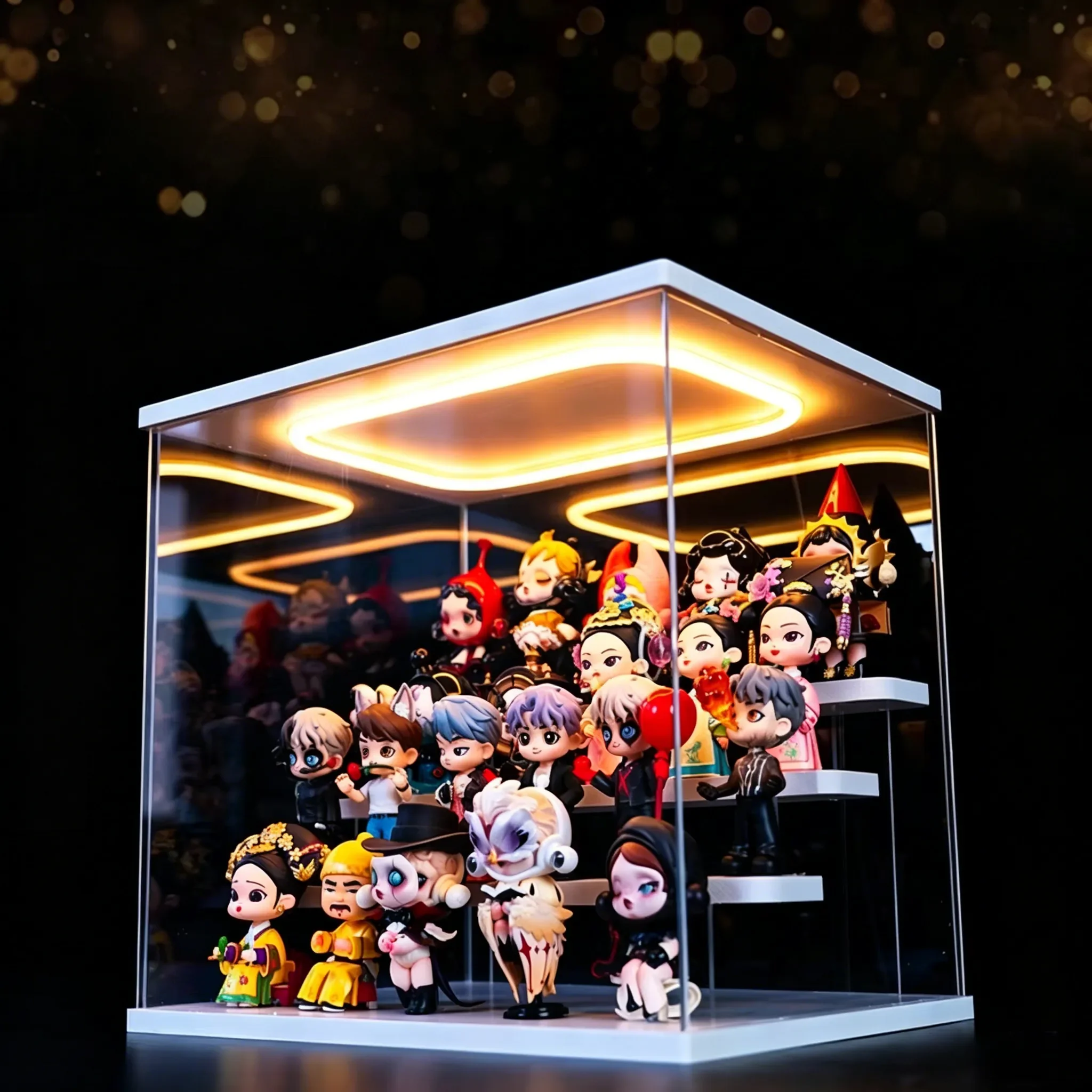 3/4/5/6 Layers Transparent Acrylic Display Case With LED Light Figurines Dust Proof Dolls Action Figure Display Toy Collection
